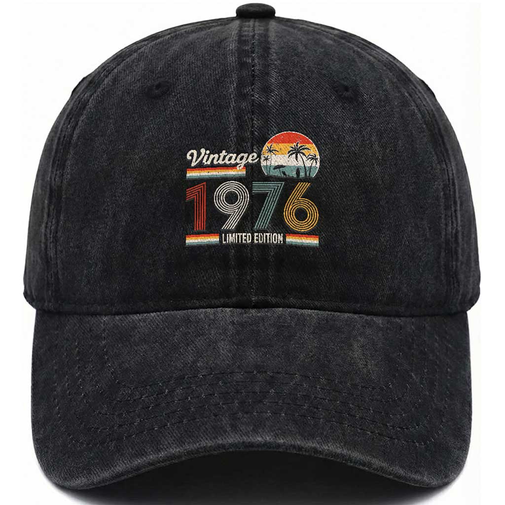 Vintage 1976 Limited Edition Washed Cotton Baseball Cap Retro Sunset 50th Birthday Graphic TS02 Print Your Wear