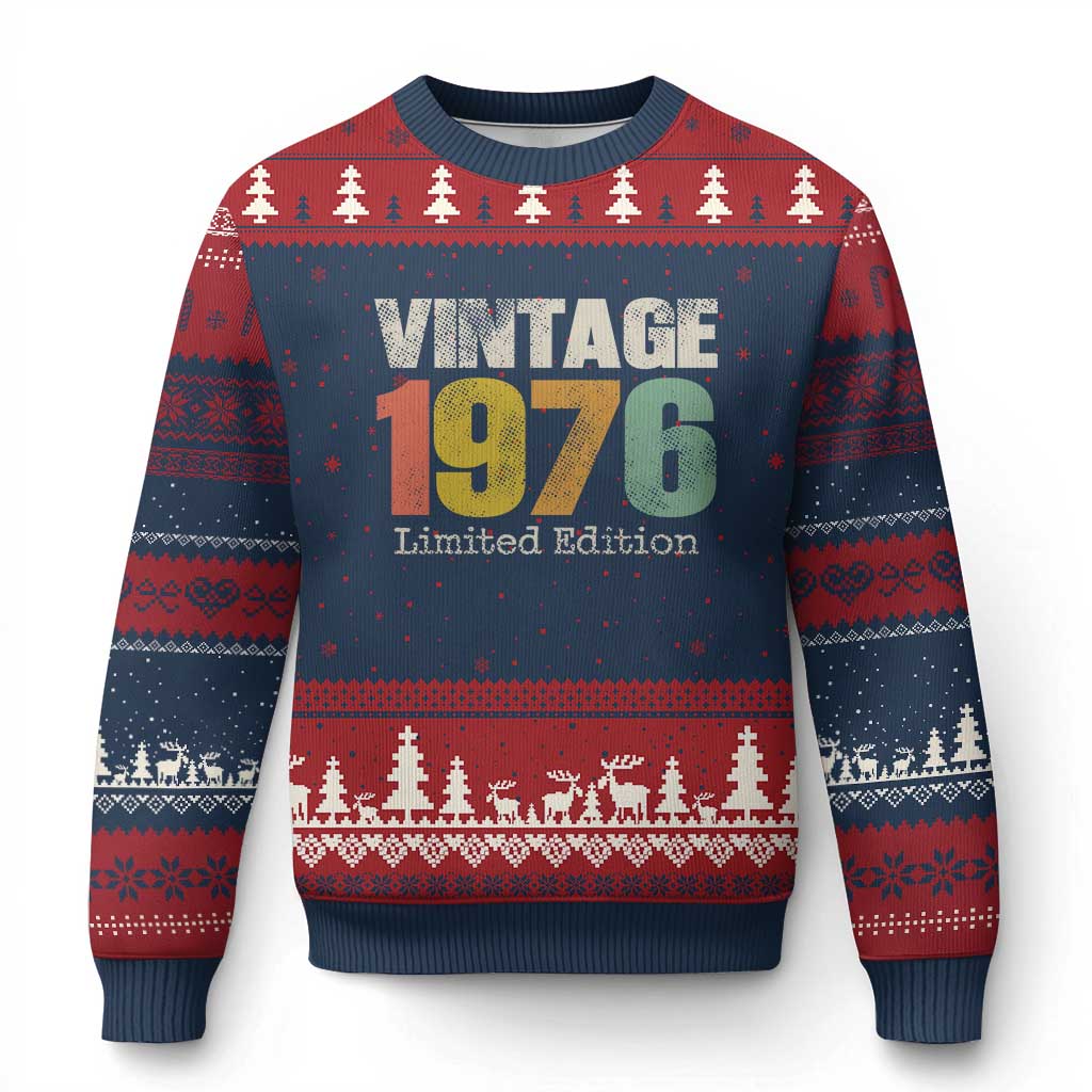 Vintage 1976 Limited Edition Ugly Christmas Sweater Distressed Retro Typography 50th Birthday TS02 Navy Red Print Your Wear