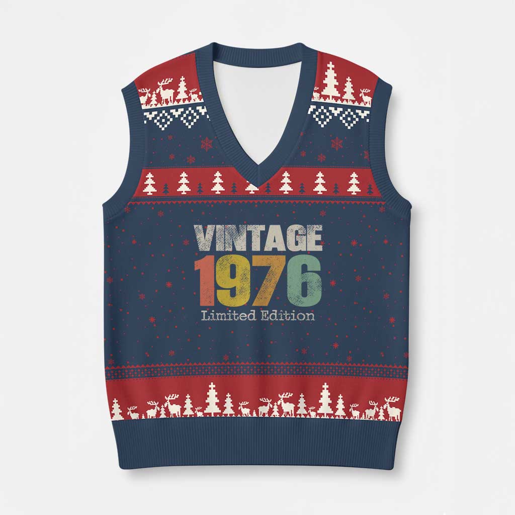 Vintage 1976 Limited Edition V-Neck Knit Sweater Vest Distressed Retro Typography 50th Birthday TS02 Navy Red Print Your Wear