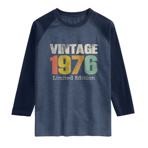 Vintage 1976 Limited Edition Raglan Shirt Distressed Retro Typography 50th Birthday TS02 Heather Denim Navy Print Your Wear