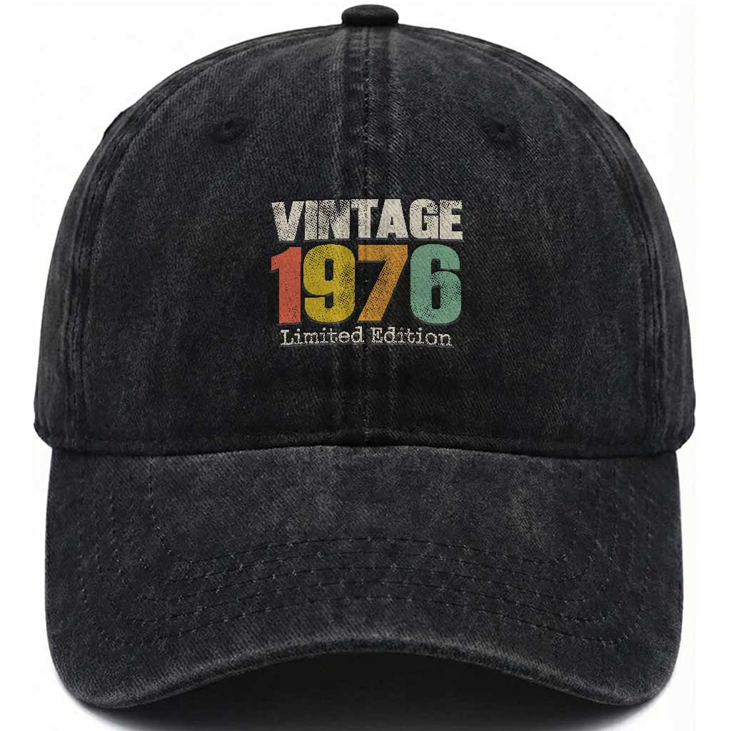 Vintage 1976 Limited Edition Washed Cotton Baseball Cap Distressed Retro Typography 50th Birthday TS02 Print Your Wear