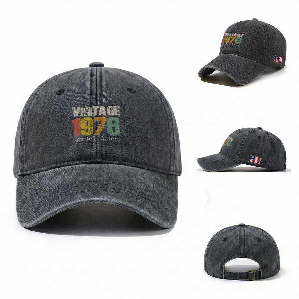 Vintage 1976 Limited Edition Washed Cotton Baseball Cap Distressed Retro Typography 50th Birthday TS02 Washed Cap Universal Fit Dark Gray Print Your Wear