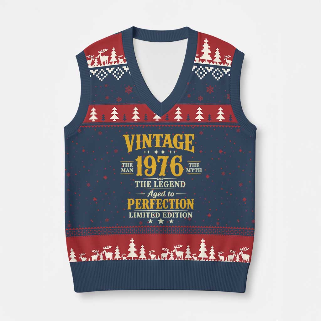 Vintage 1976 Aged to Perfection V-Neck Knit Sweater Vest Limited Edition Retro 50th Birthday TS02 Navy Red Print Your Wear