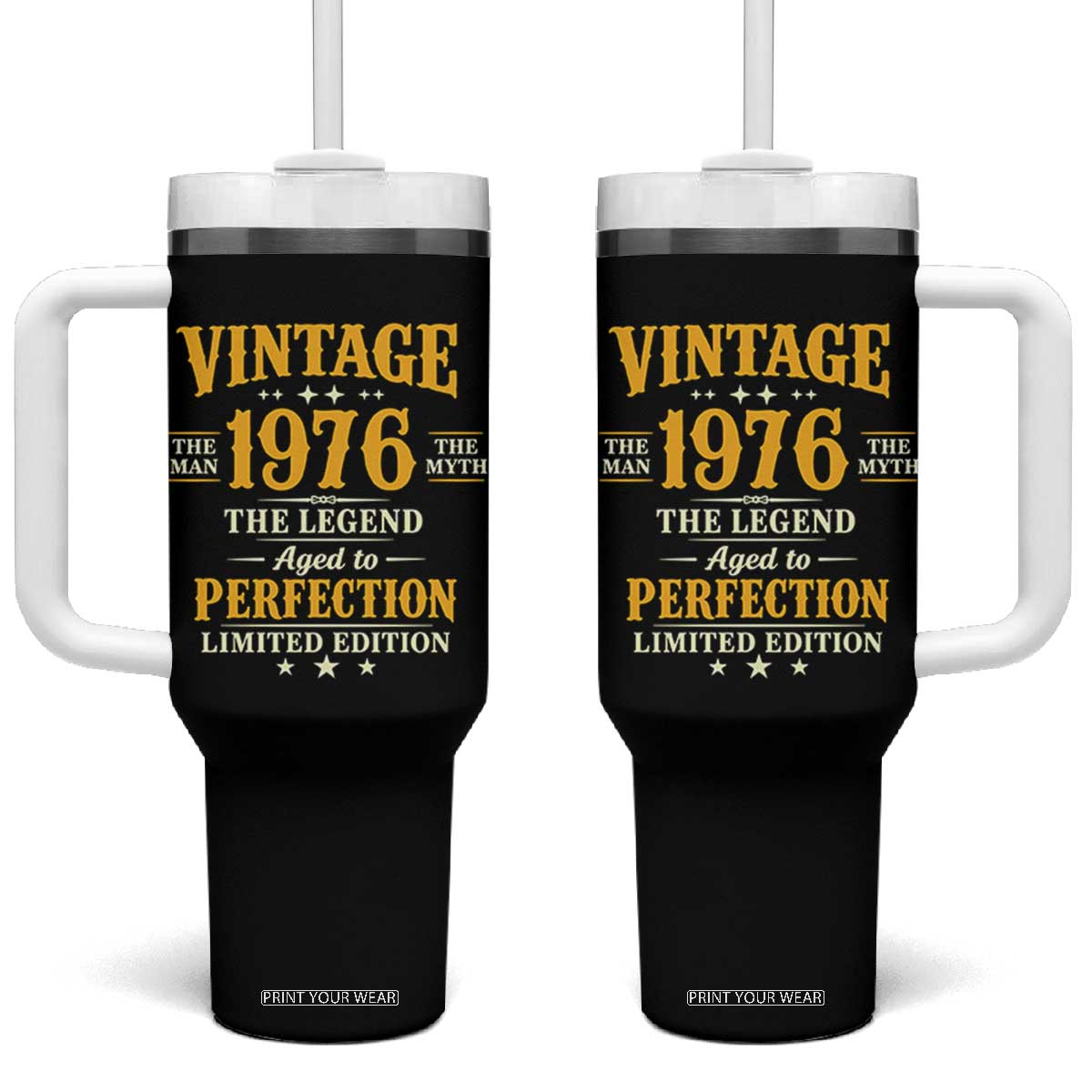 Vintage 1976 Aged to Perfection Tumbler With Handle Limited Edition Retro 50th Birthday TS02 One Size: 40 oz Black Print Your Wear