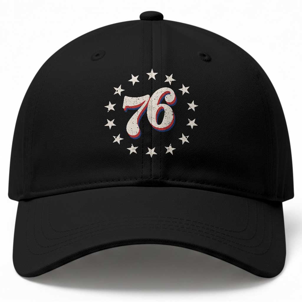 Patriotic Retro 76 American Flag Stars Circle Baseball Cap 1976 Milestone Birthday Graphic