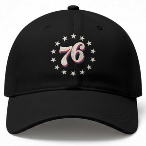 Patriotic Retro 76 American Flag Stars Circle Baseball Cap 1976 Milestone Birthday Graphic