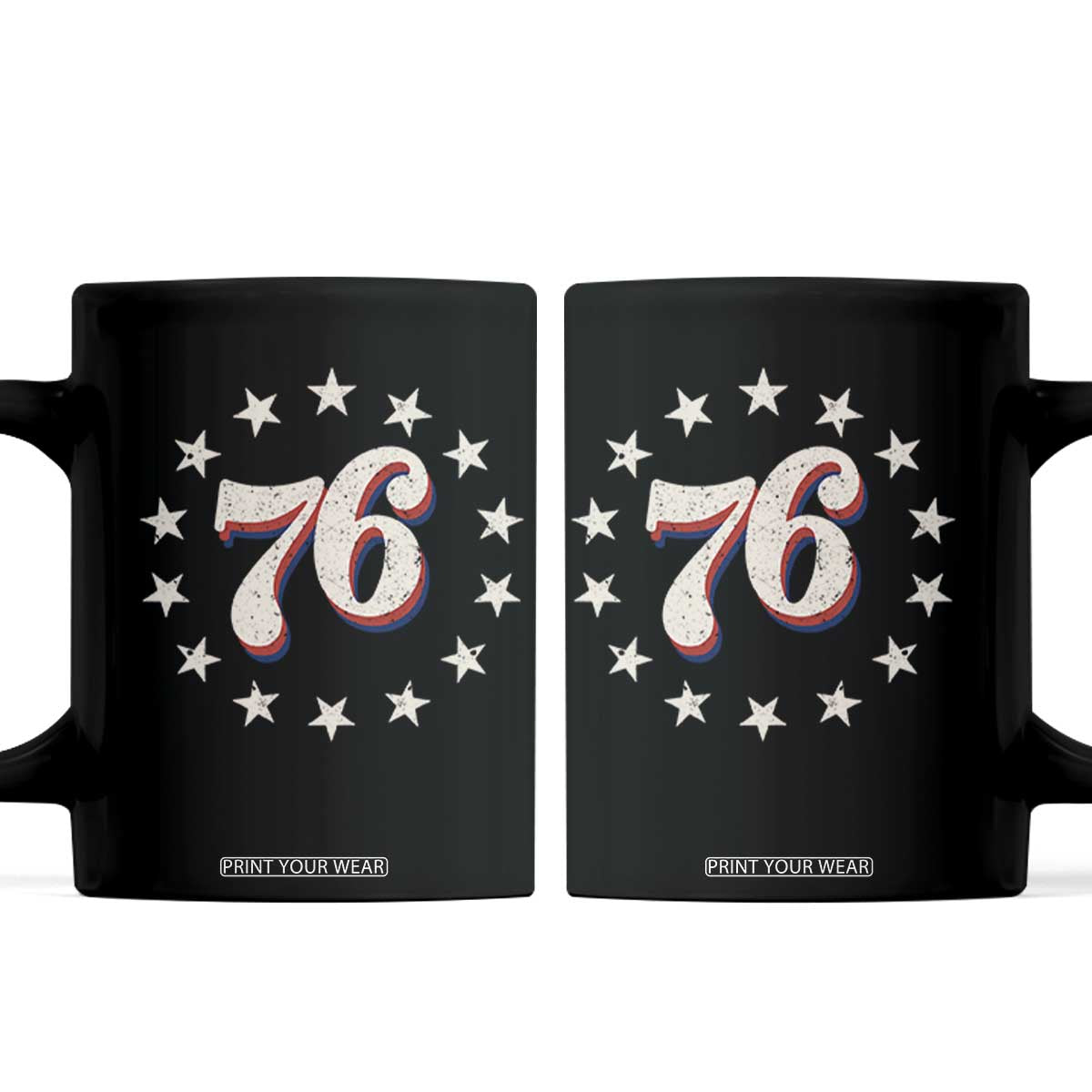 Patriotic Retro 76 American Flag Stars Circle Coffee Mug 1976 Milestone Birthday Graphic