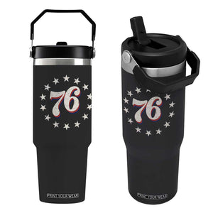 Patriotic Retro 76 American Flag Stars Circle Flip Straw Tumbler 1976 Milestone Birthday Graphic TS02 One Size: 30 oz Black Print Your Wear