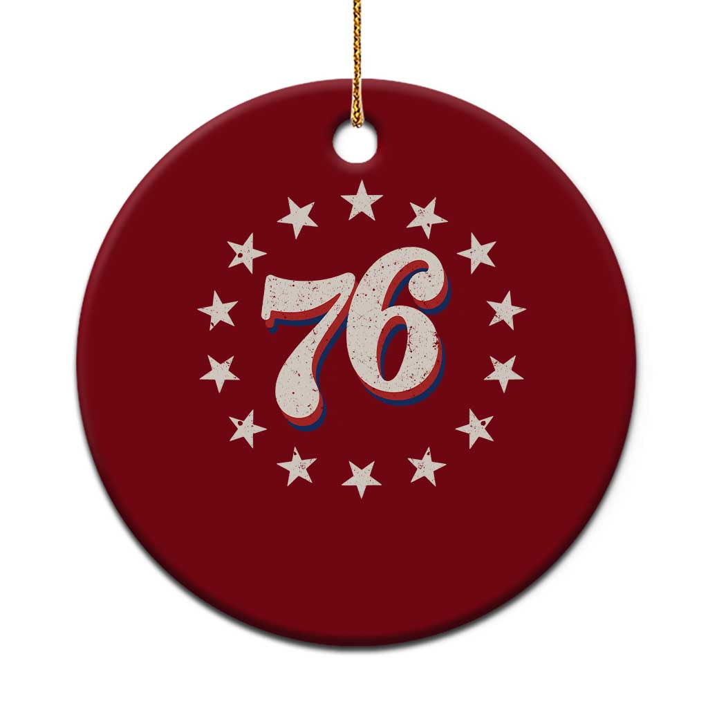 Patriotic Retro 76 American Flag Stars Circle Ceramic Ornament 1976 Milestone Birthday Graphic TS02 1pc Red Print Your Wear