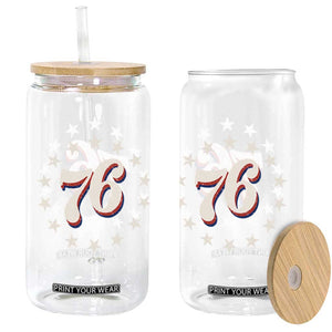 Patriotic Retro 76 American Flag Stars Circle Glass Can 1976 Milestone Birthday Graphic