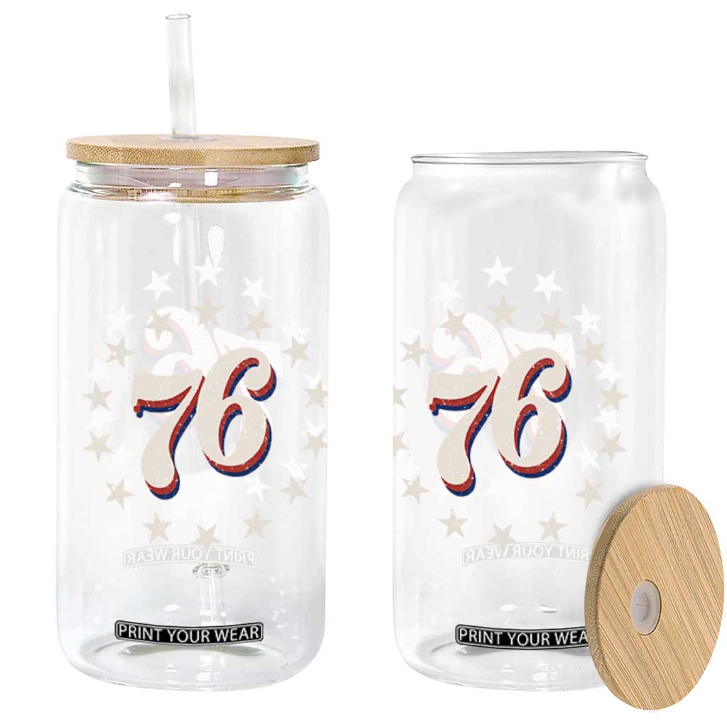 Patriotic Retro 76 American Flag Stars Circle Glass Can 1976 Milestone Birthday Graphic
