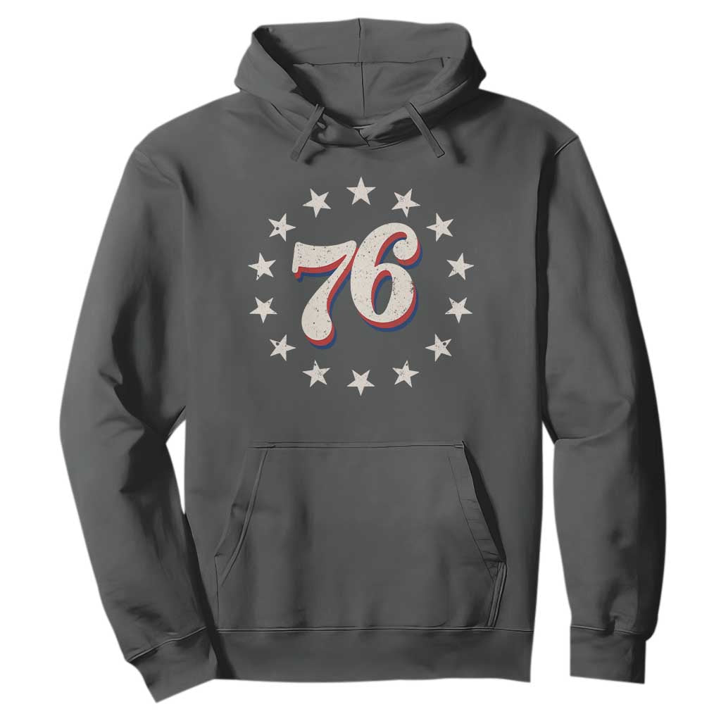 Patriotic Retro 76 American Flag Stars Circle Hoodie 1976 Milestone Birthday Graphic TS02 Dark Heather Print Your Wear