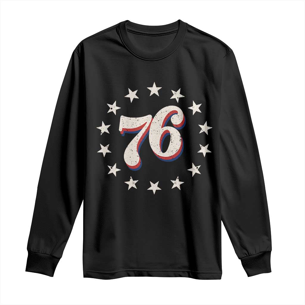 Patriotic Retro 76 American Flag Stars Circle Long Sleeve Shirt 1976 Milestone Birthday Graphic TS02 Black Print Your Wear