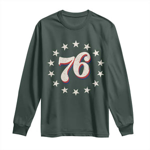 Patriotic Retro 76 American Flag Stars Circle Long Sleeve Shirt 1976 Milestone Birthday Graphic TS02 Dark Forest Green Print Your Wear