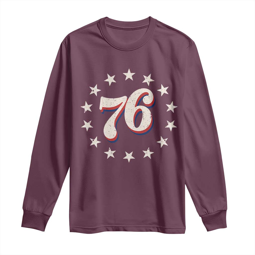 Patriotic Retro 76 American Flag Stars Circle Long Sleeve Shirt 1976 Milestone Birthday Graphic TS02 Maroon Print Your Wear