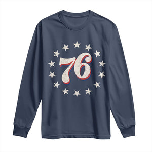 Patriotic Retro 76 American Flag Stars Circle Long Sleeve Shirt 1976 Milestone Birthday Graphic TS02 Navy Print Your Wear