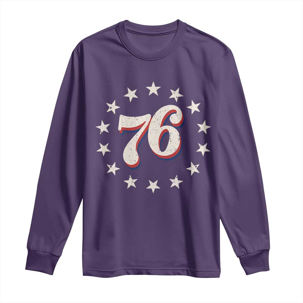 Patriotic Retro 76 American Flag Stars Circle Long Sleeve Shirt 1976 Milestone Birthday Graphic TS02 Purple Print Your Wear