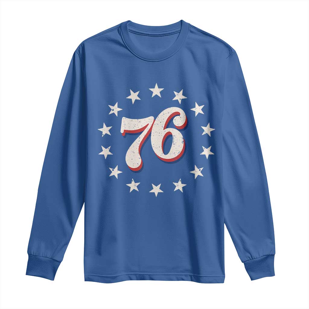 Patriotic Retro 76 American Flag Stars Circle Long Sleeve Shirt 1976 Milestone Birthday Graphic TS02 Royal Blue Print Your Wear