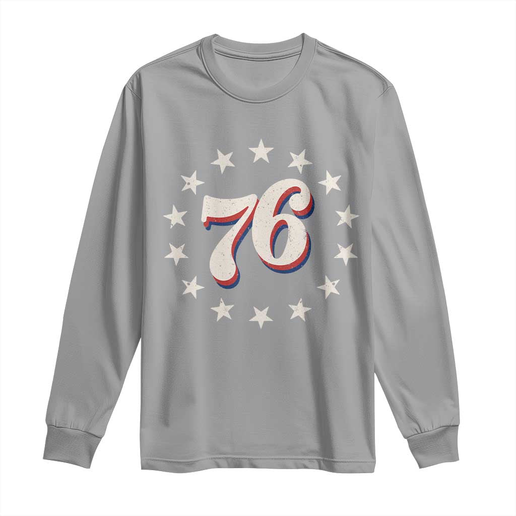 Patriotic Retro 76 American Flag Stars Circle Long Sleeve Shirt 1976 Milestone Birthday Graphic TS02 Sport Gray Print Your Wear