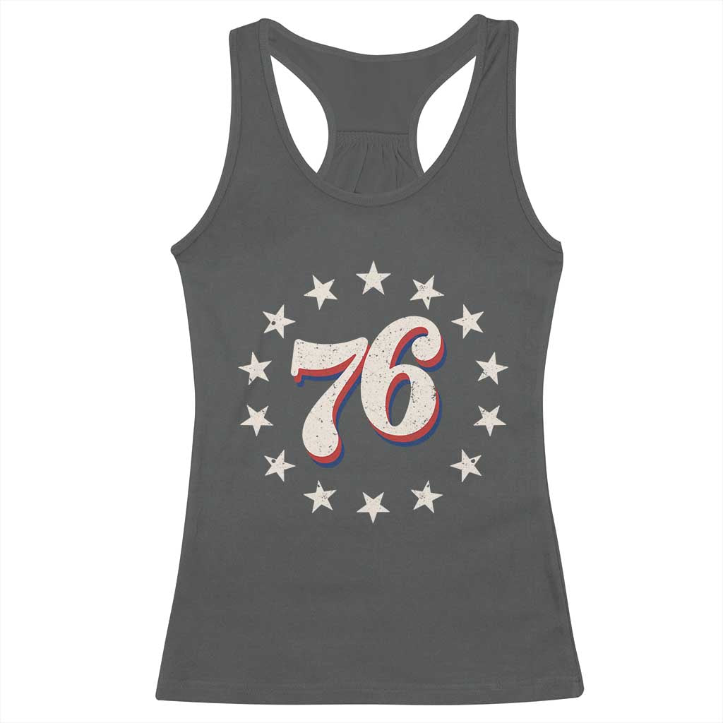 Patriotic Retro 76 American Flag Stars Circle Racerback Tank Top 1976 Milestone Birthday Graphic TS02 Dark Heather Print Your Wear