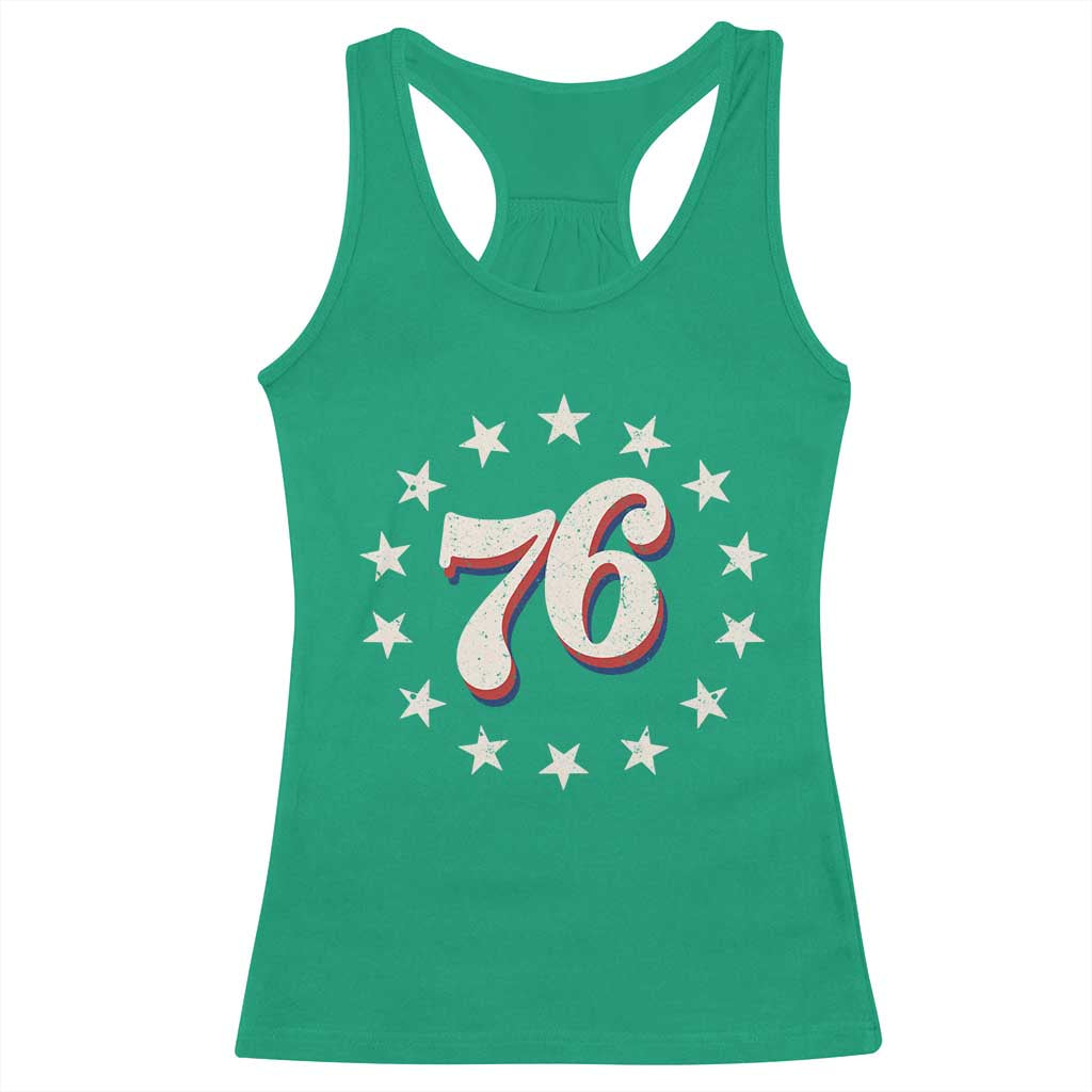 Patriotic Retro 76 American Flag Stars Circle Racerback Tank Top 1976 Milestone Birthday Graphic TS02 Irish Green Print Your Wear