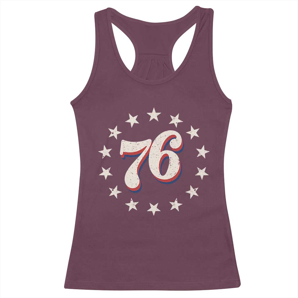 Patriotic Retro 76 American Flag Stars Circle Racerback Tank Top 1976 Milestone Birthday Graphic TS02 Maroon Print Your Wear