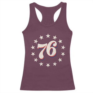 Patriotic Retro 76 American Flag Stars Circle Racerback Tank Top 1976 Milestone Birthday Graphic TS02 Maroon Print Your Wear