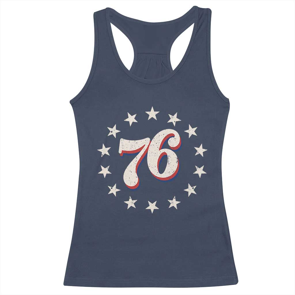 Patriotic Retro 76 American Flag Stars Circle Racerback Tank Top 1976 Milestone Birthday Graphic TS02 Navy Print Your Wear