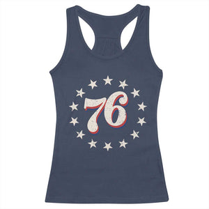 Patriotic Retro 76 American Flag Stars Circle Racerback Tank Top 1976 Milestone Birthday Graphic TS02 Navy Print Your Wear