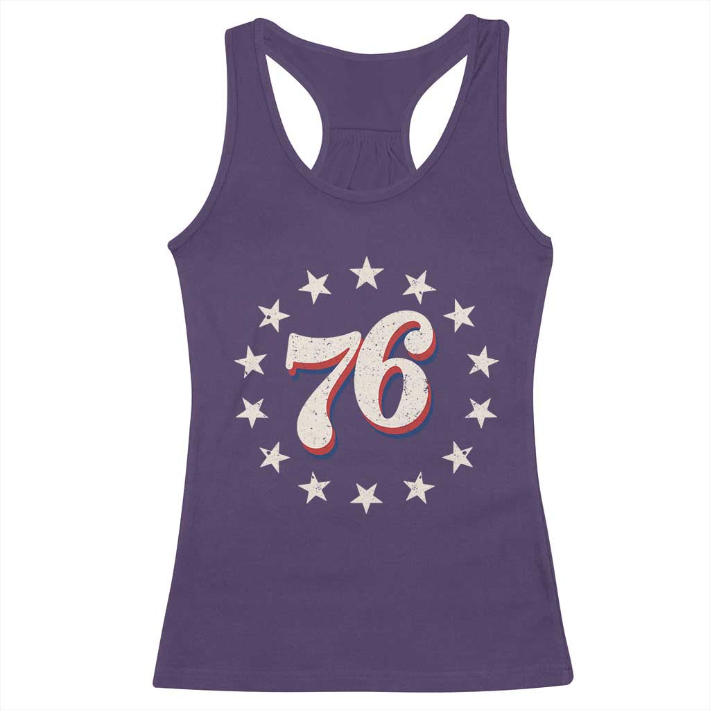 Patriotic Retro 76 American Flag Stars Circle Racerback Tank Top 1976 Milestone Birthday Graphic TS02 Purple Print Your Wear