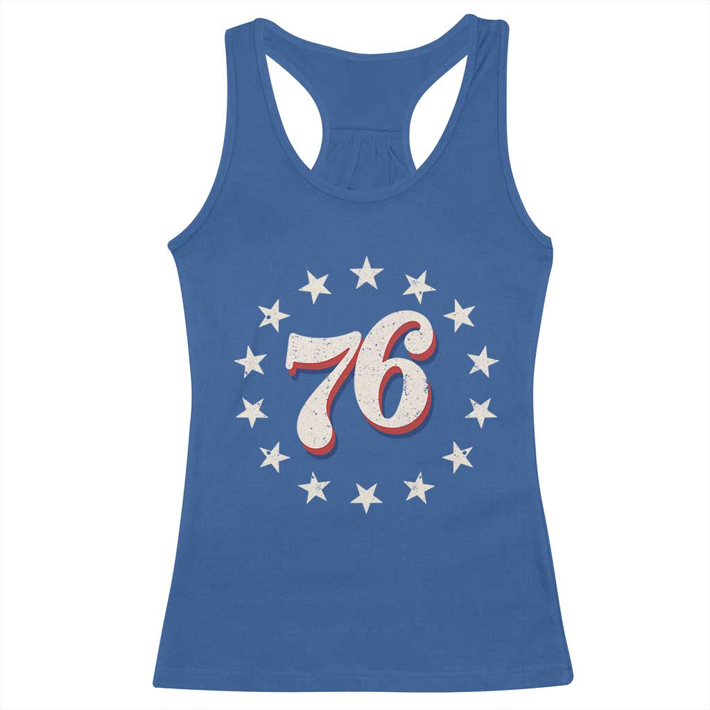 Patriotic Retro 76 American Flag Stars Circle Racerback Tank Top 1976 Milestone Birthday Graphic TS02 Royal Blue Print Your Wear