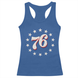 Patriotic Retro 76 American Flag Stars Circle Racerback Tank Top 1976 Milestone Birthday Graphic TS02 Royal Blue Print Your Wear