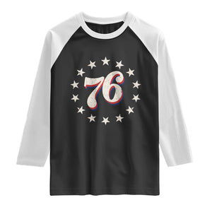 Patriotic Retro 76 American Flag Stars Circle Raglan Shirt 1976 Milestone Birthday Graphic
