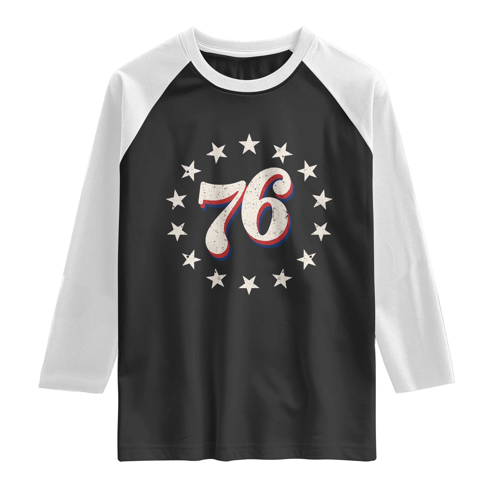 Patriotic Retro 76 American Flag Stars Circle Raglan Shirt 1976 Milestone Birthday Graphic TS02 Black White Print Your Wear