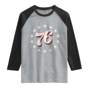 Patriotic Retro 76 American Flag Stars Circle Raglan Shirt 1976 Milestone Birthday Graphic