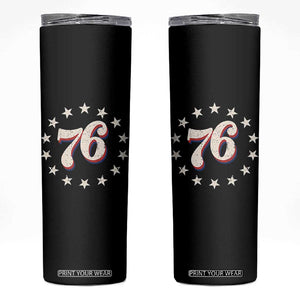 Patriotic Retro 76 American Flag Stars Circle Skinny Tumbler 1976 Milestone Birthday Graphic TS02 Black Print Your Wear