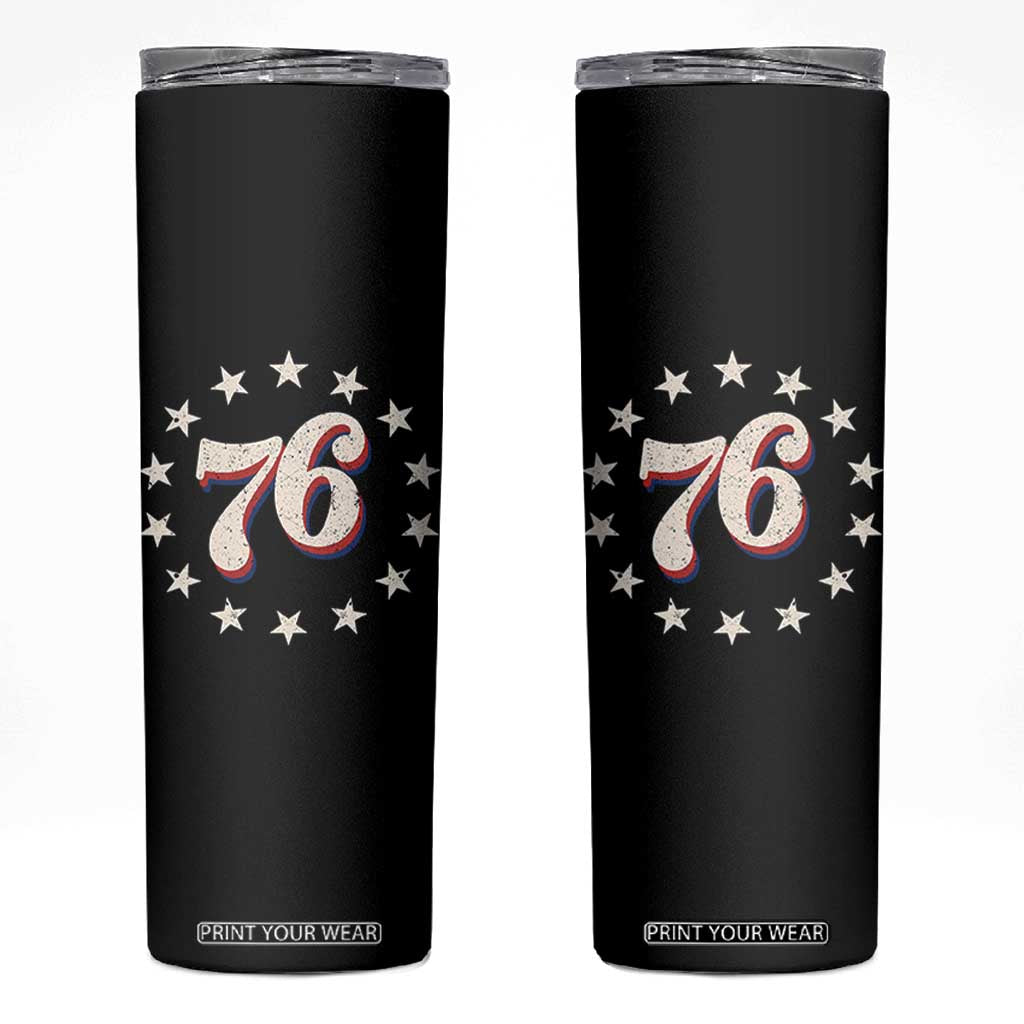 Patriotic Retro 76 American Flag Stars Circle Skinny Tumbler 1976 Milestone Birthday Graphic TS02 Black Print Your Wear
