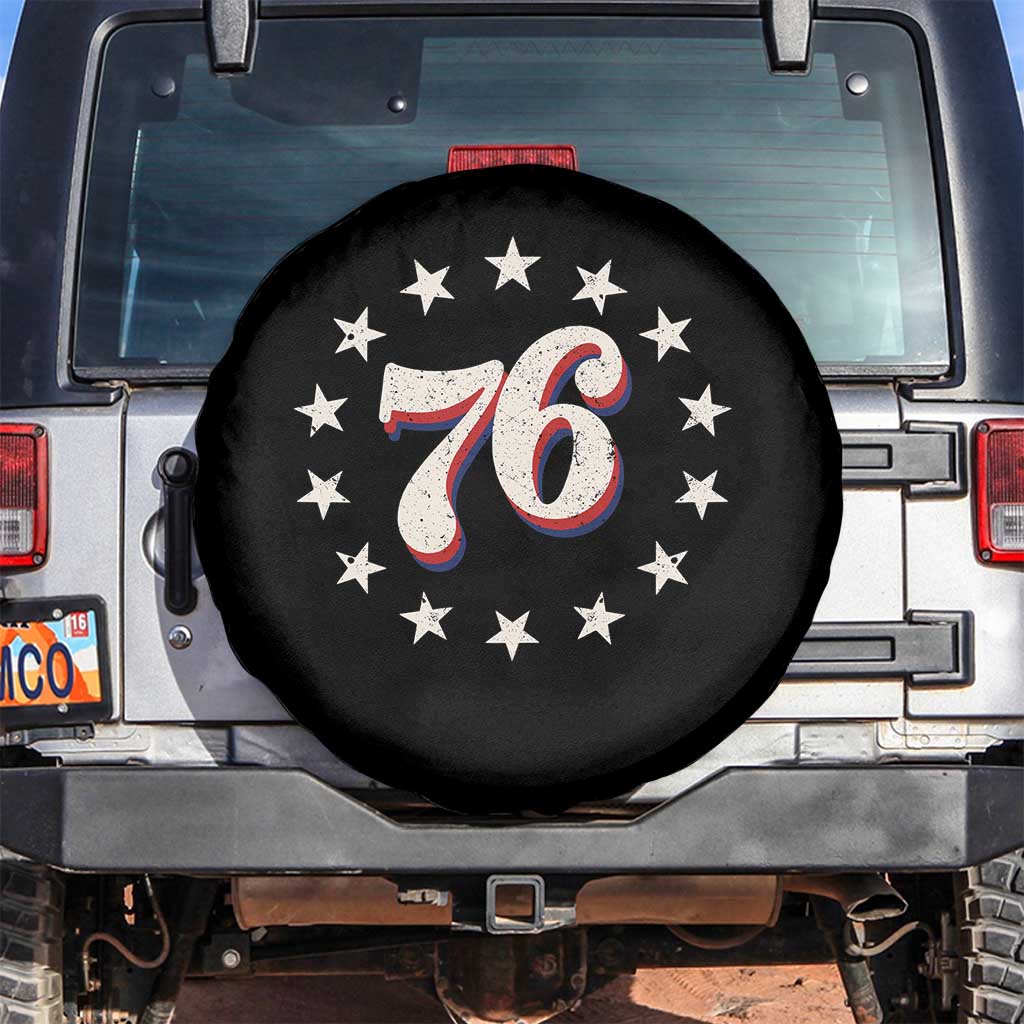 Patriotic Retro 76 American Flag Stars Circle Spare Tire Cover 1976 Milestone Birthday Graphic TS02 No hole Black Print Your Wear