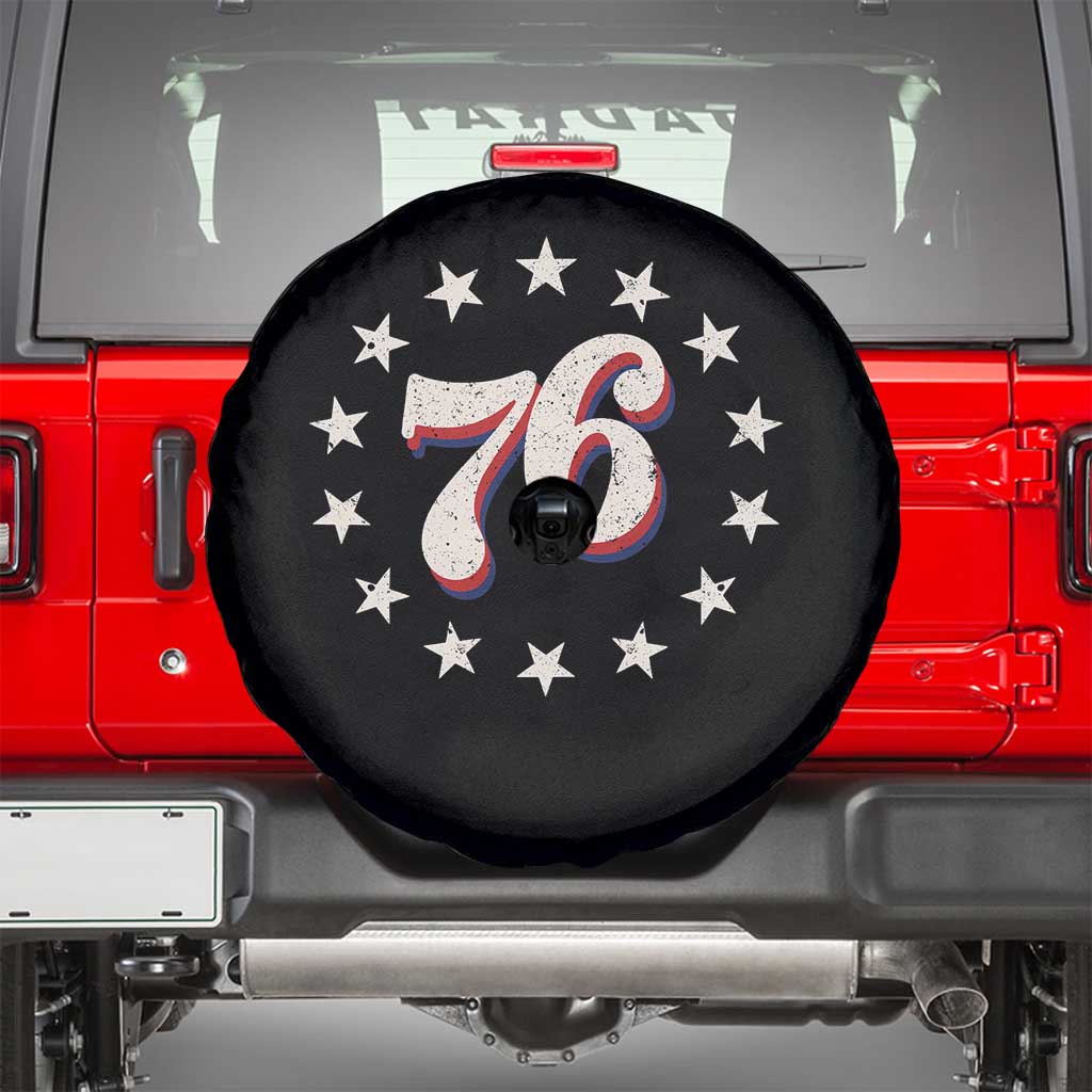 Patriotic Retro 76 American Flag Stars Circle Spare Tire Cover 1976 Milestone Birthday Graphic TS02 Black Print Your Wear