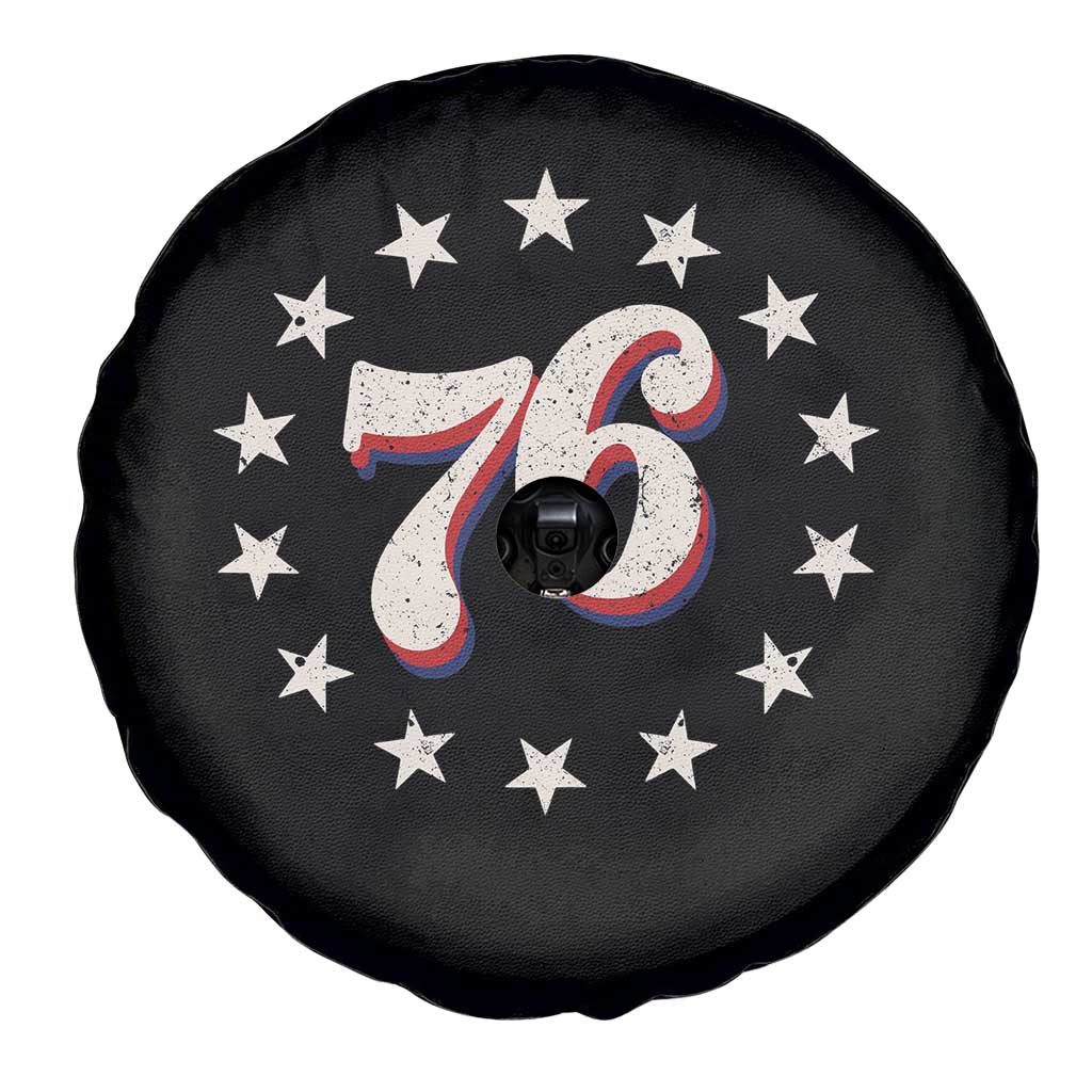 Patriotic Retro 76 American Flag Stars Circle Spare Tire Cover 1976 Milestone Birthday Graphic TS02 Print Your Wear