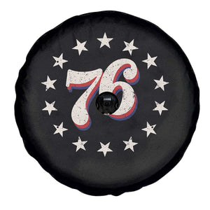 Patriotic Retro 76 American Flag Stars Circle Spare Tire Cover 1976 Milestone Birthday Graphic TS02 Print Your Wear