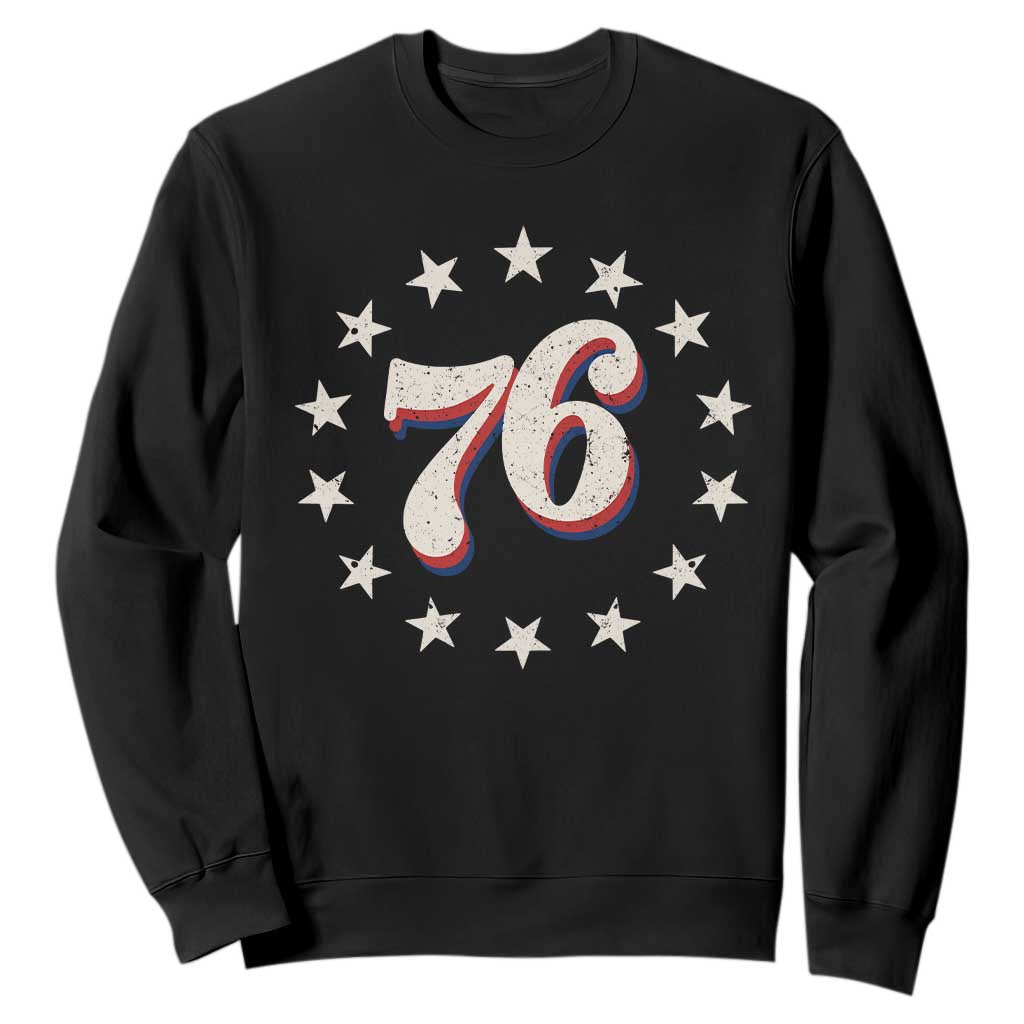 Patriotic Retro 76 American Flag Stars Circle Sweatshirt 1976 Milestone Birthday Graphic