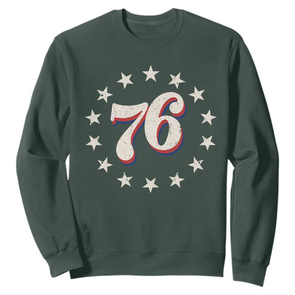 Patriotic Retro 76 American Flag Stars Circle Sweatshirt 1976 Milestone Birthday Graphic