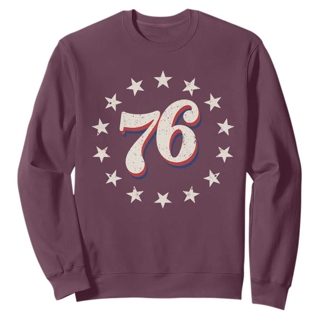 Patriotic Retro 76 American Flag Stars Circle Sweatshirt 1976 Milestone Birthday Graphic