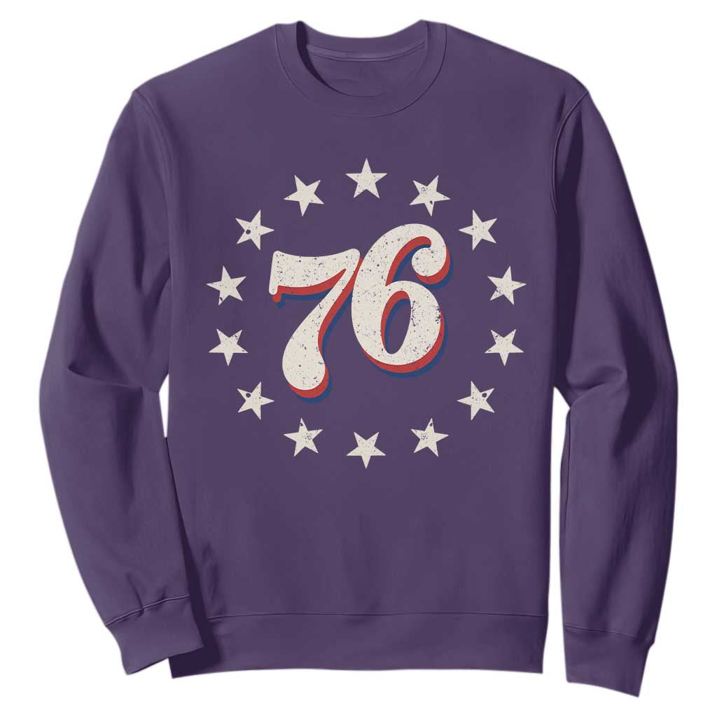 Patriotic Retro 76 American Flag Stars Circle Sweatshirt 1976 Milestone Birthday Graphic
