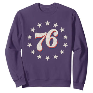 Patriotic Retro 76 American Flag Stars Circle Sweatshirt 1976 Milestone Birthday Graphic