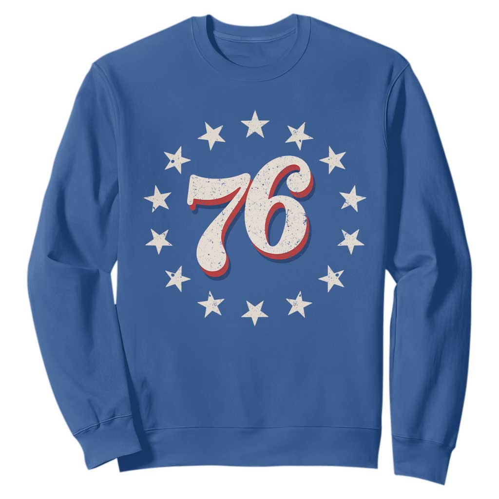 Patriotic Retro 76 American Flag Stars Circle Sweatshirt 1976 Milestone Birthday Graphic