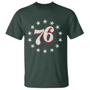 Patriotic Retro 76 American Flag Stars Circle T Shirt 1976 Milestone Birthday Graphic TS02 Dark Forest Green Print Your Wear