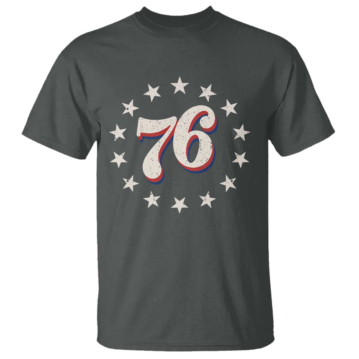 Patriotic Retro 76 American Flag Stars Circle T Shirt 1976 Milestone Birthday Graphic TS02 Dark Heather Print Your Wear