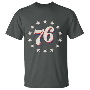Patriotic Retro 76 American Flag Stars Circle T Shirt 1976 Milestone Birthday Graphic TS02 Dark Heather Print Your Wear
